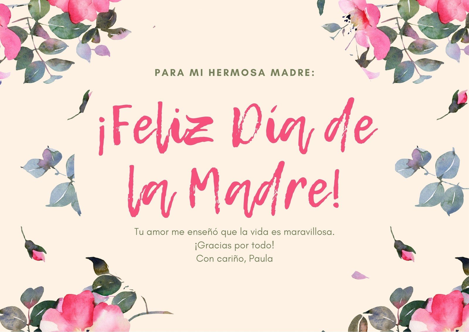 Beige Acuarela Floral Día de la Madre Tarjeta