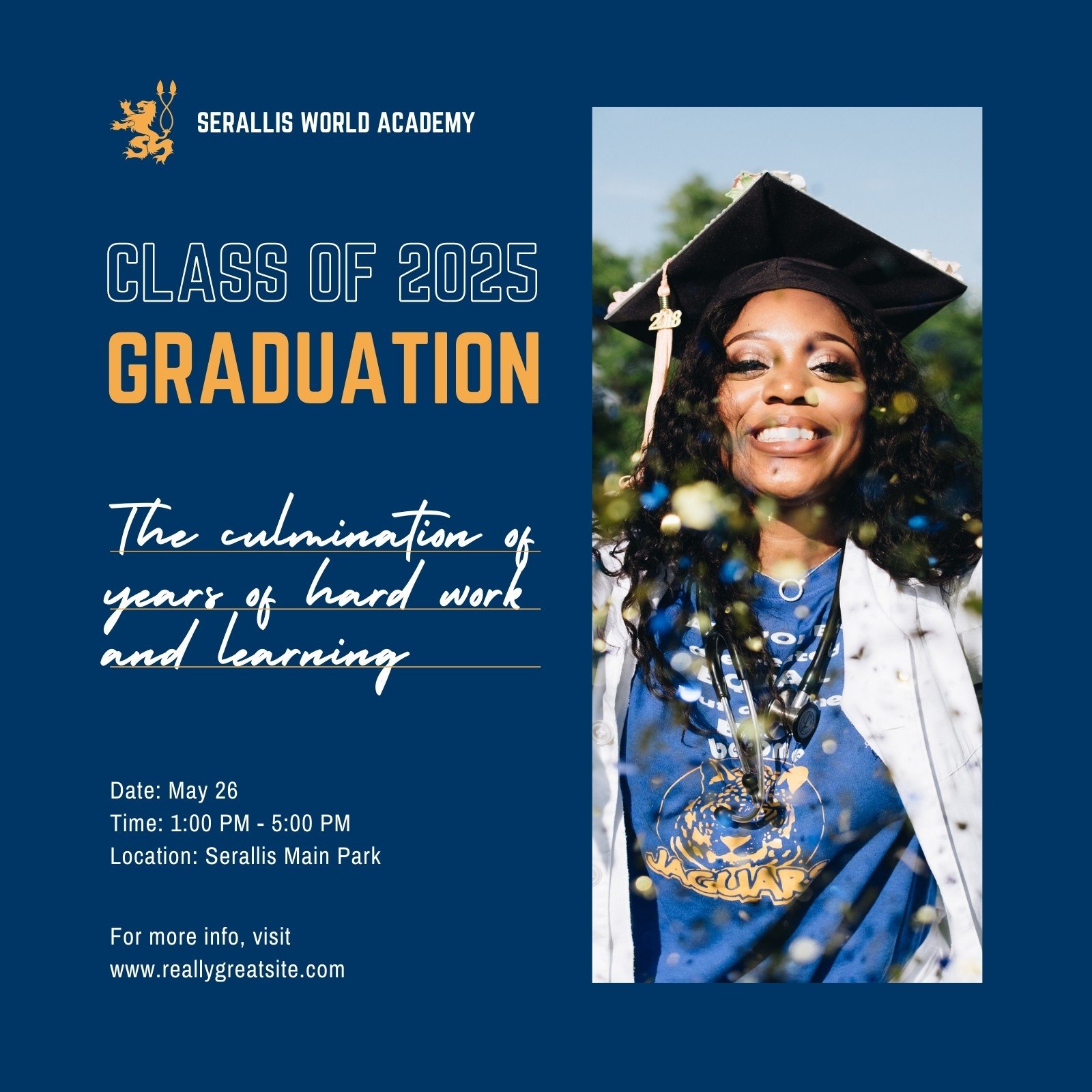 canva blue white gold traditional college graduation outdoor poster UzvU5cUFS Y