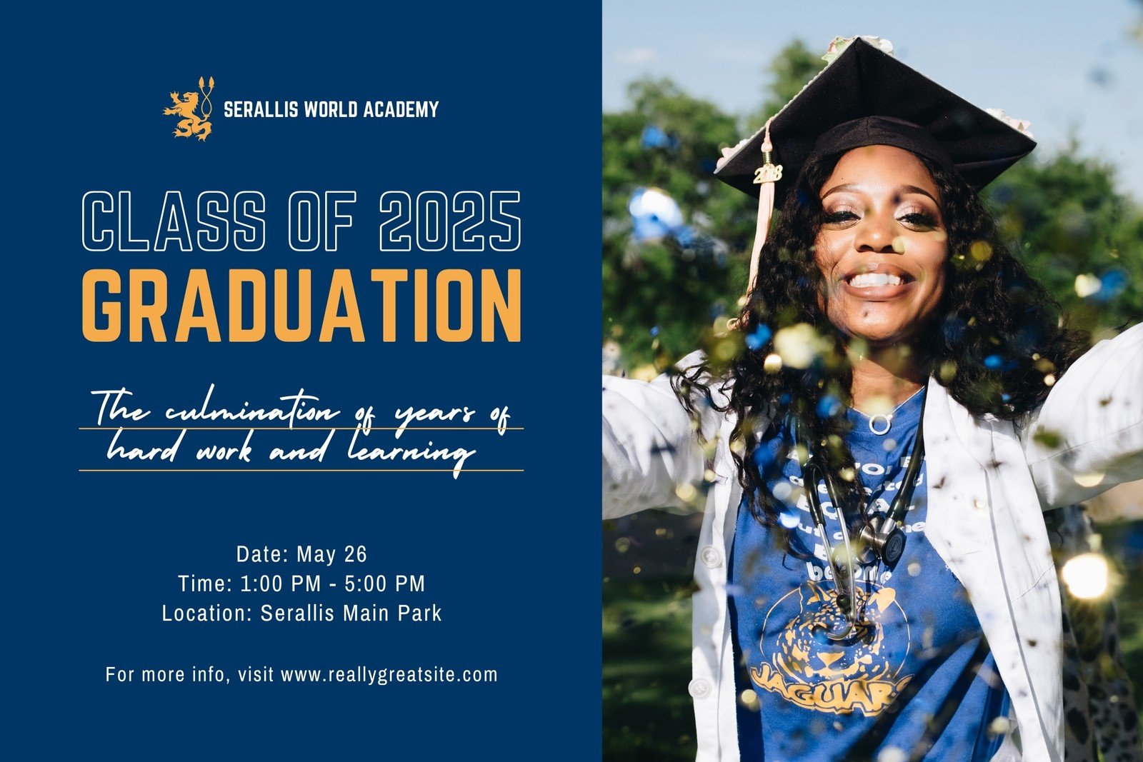 Blue White Gold Traditional College Graduation Outdoor Poster