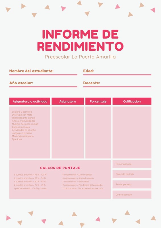 Plantillas Para Boletas De Calificaciones De Preescolar Canva