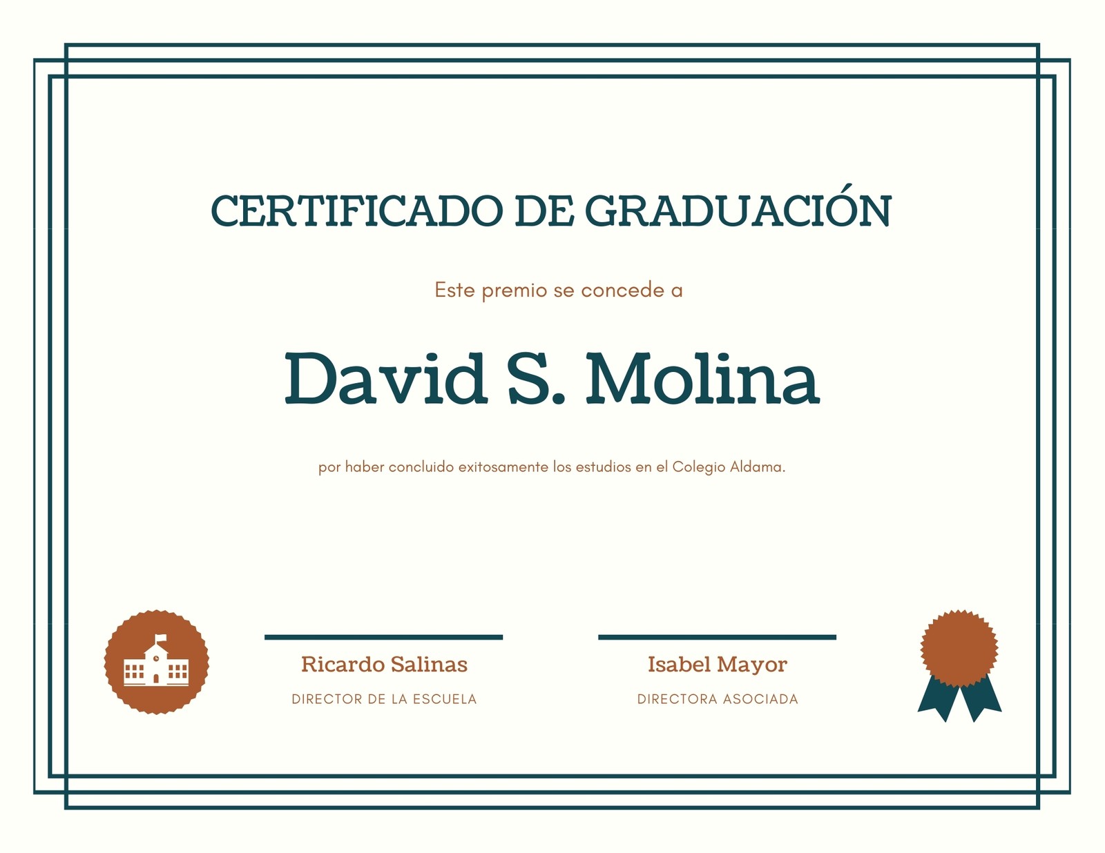 Azul Borde Diploma de Bachillerato Certificado