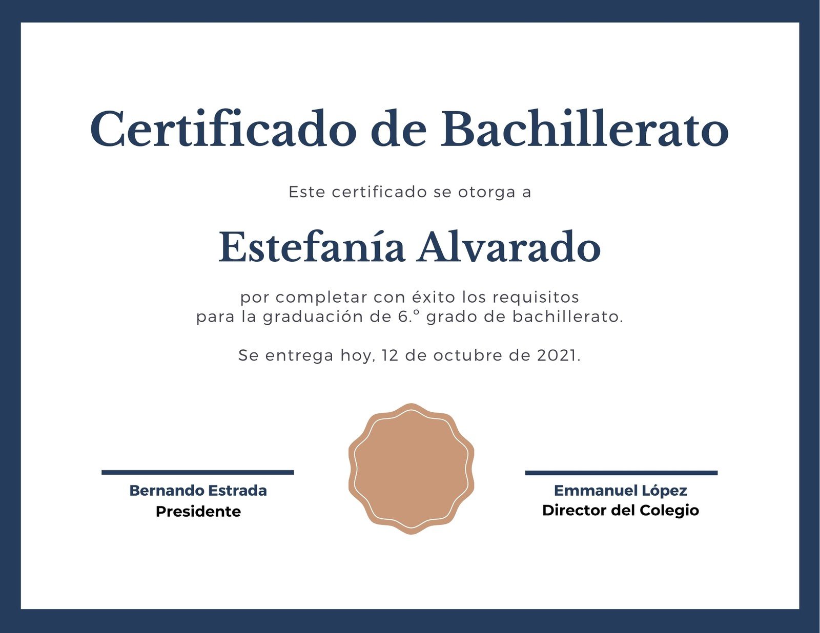 Azul y Café con Borde Diploma de Bachillerato Certificado