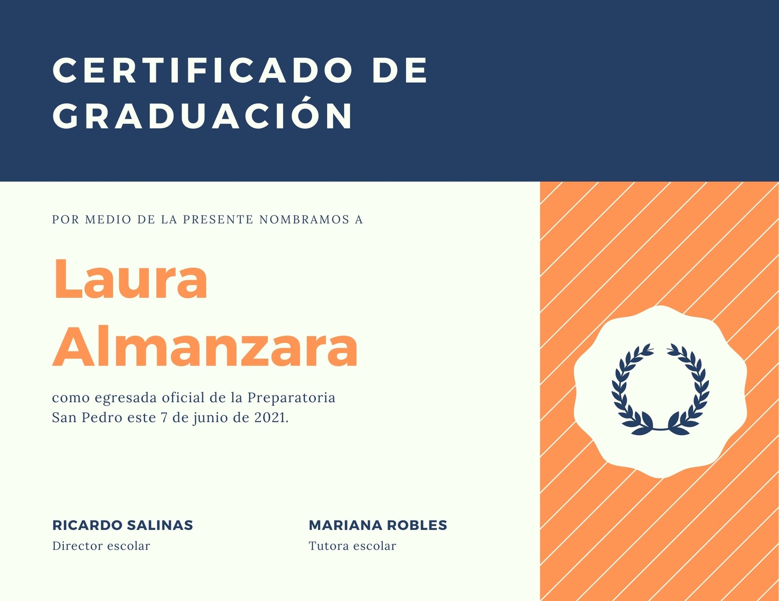 Azul Naranja Moderno Diploma de Preparatoria Certificado