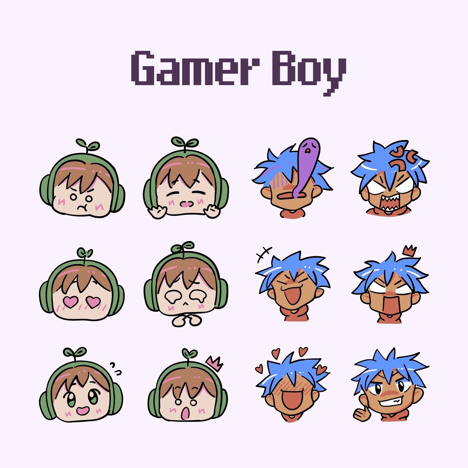 Green Brown and Blue Gamer Boy Emote
