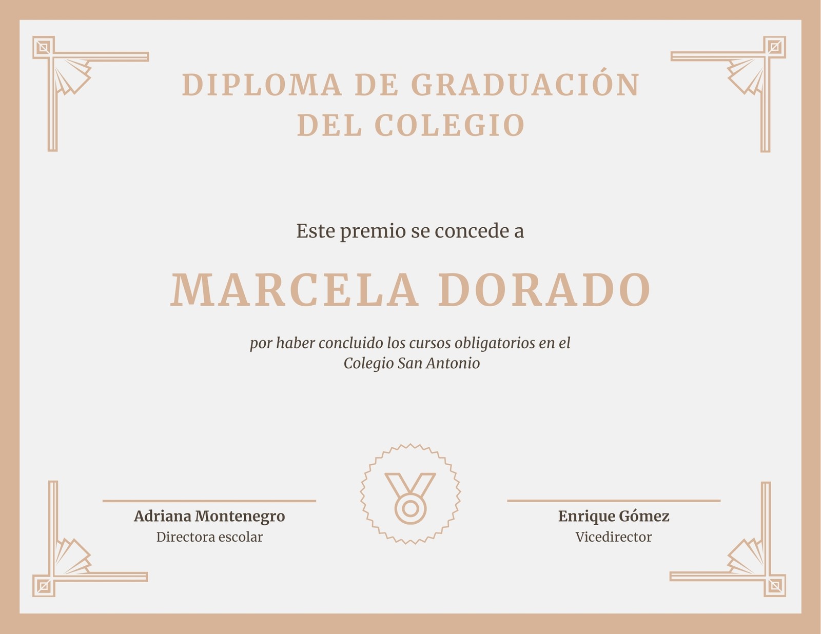Beige Borde Diploma de Escuela Bachillerato Certificado