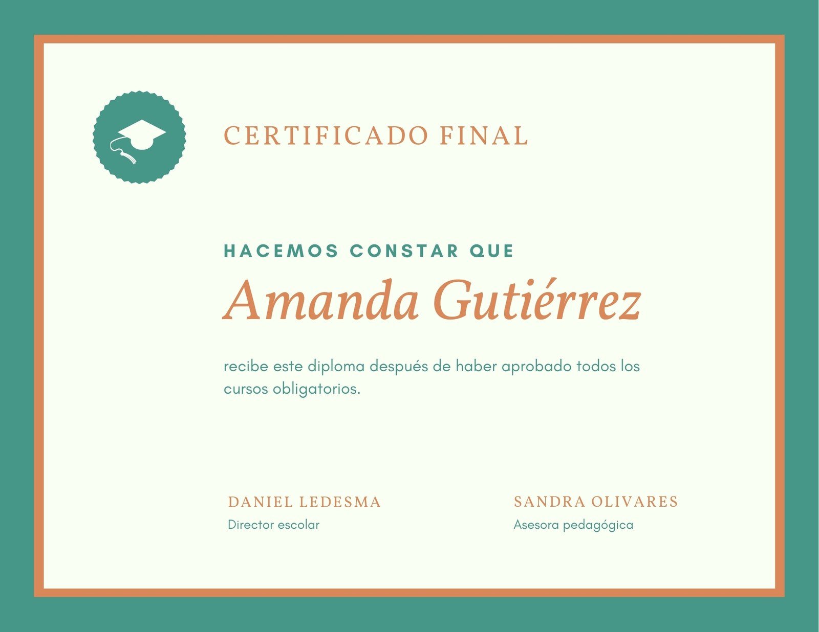 Turquesa Naranja Simple Diploma de Bachillerato Certificado