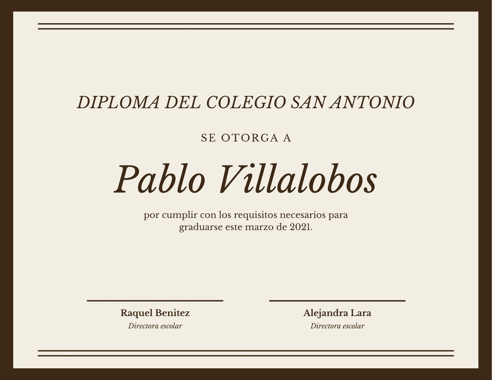 Lino Borde Marrón Diploma de Colegio Certificado