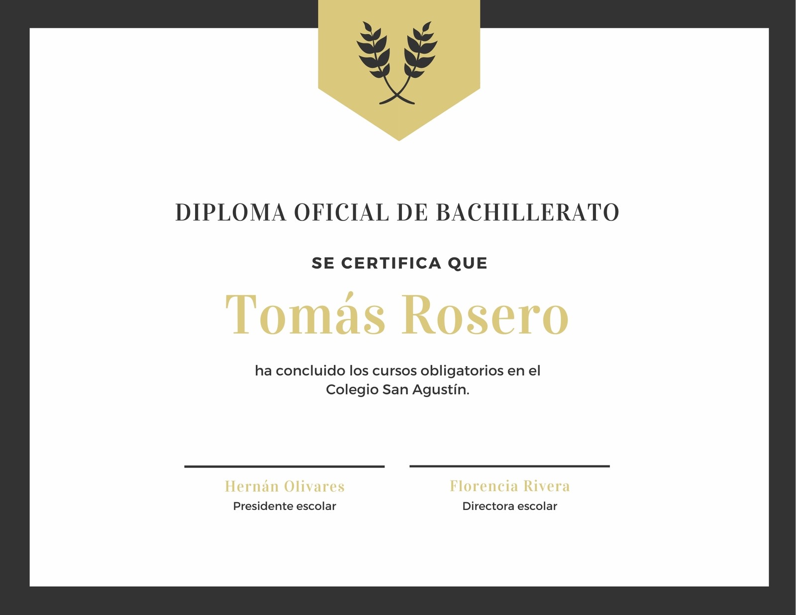Dorado Carbón Elegante Diploma Colegio Certificado
