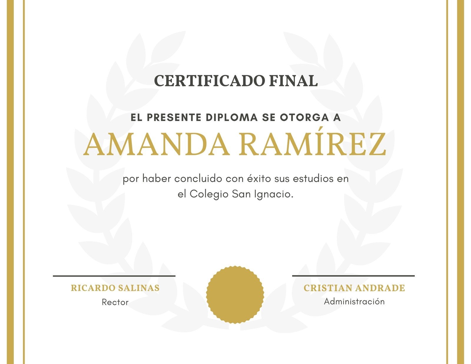 Blanco Dorado Bordes Diploma Bachillerato Certificado