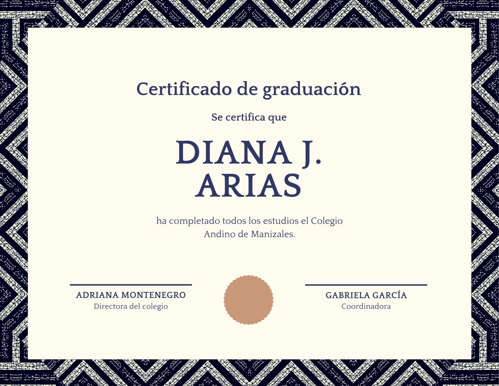 Crema Café Patrón Geométrico Borde Diploma Certificado