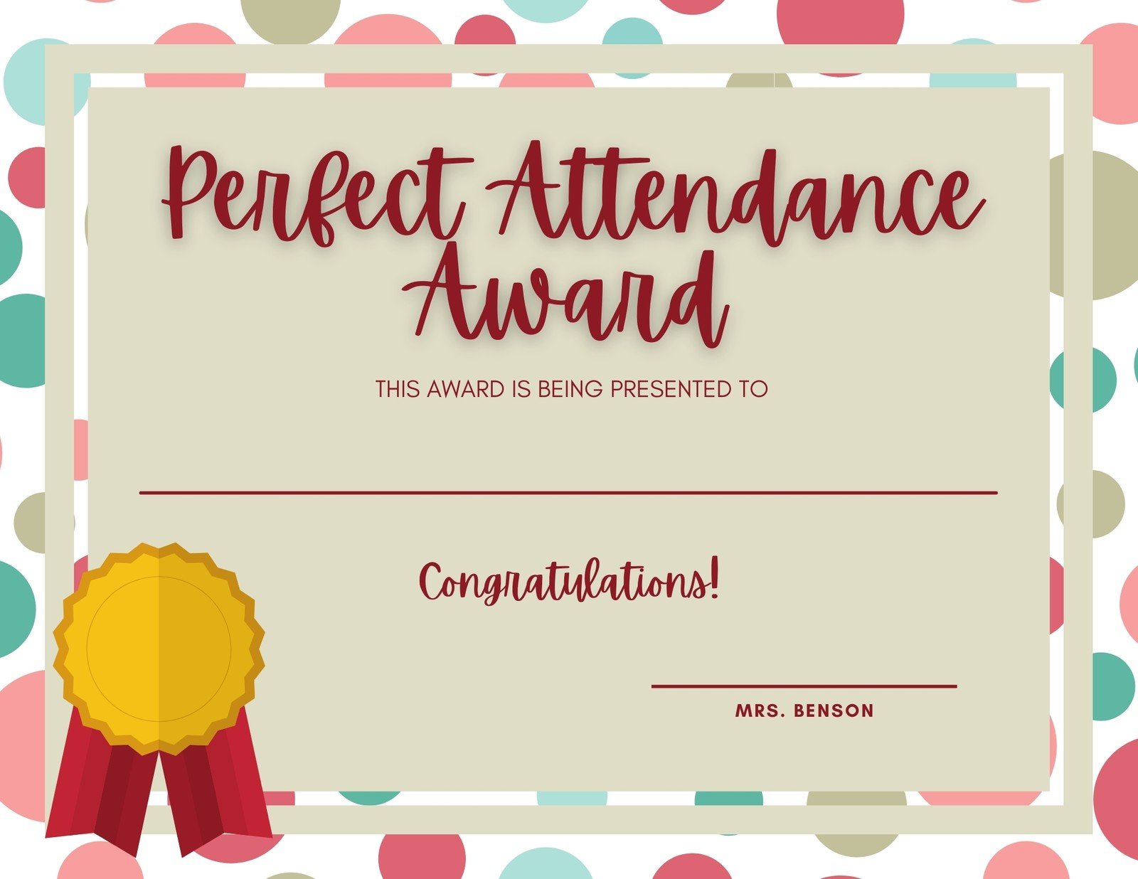 Perfect Attendance Printable Certificates