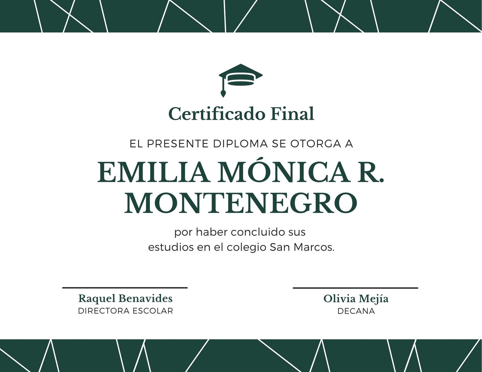 Verde y Blanco Patrón Diploma de Colegio Certificado