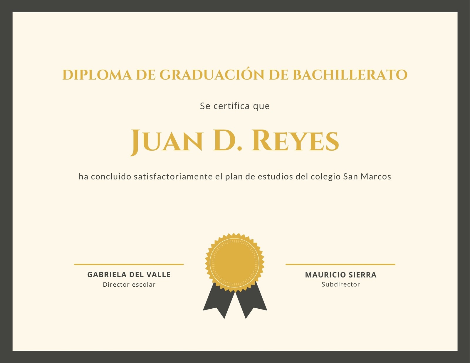 Dorado Insignia Diploma de Bachillerato Certificado