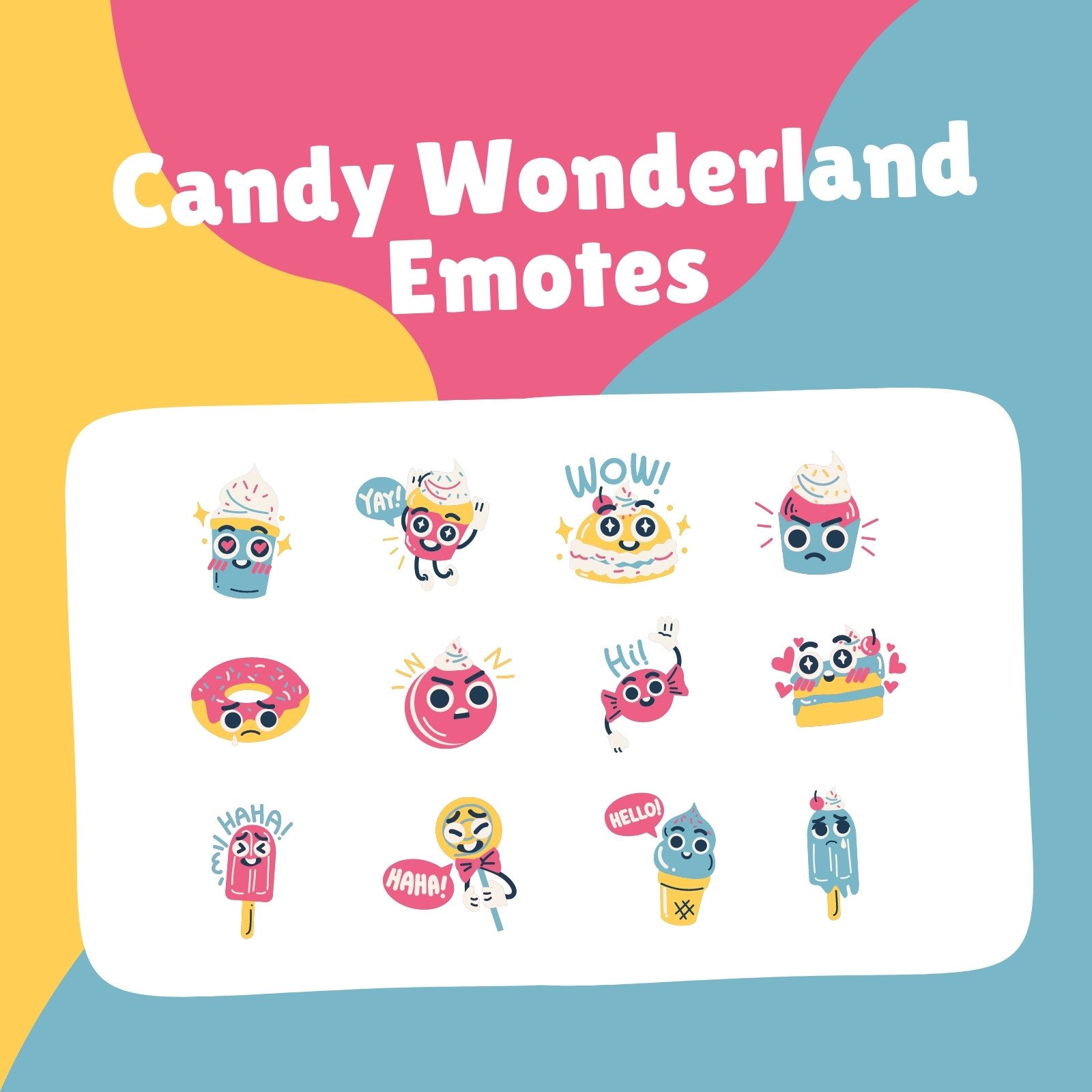Yellow Pink and Blue Candy Wonderland Emote