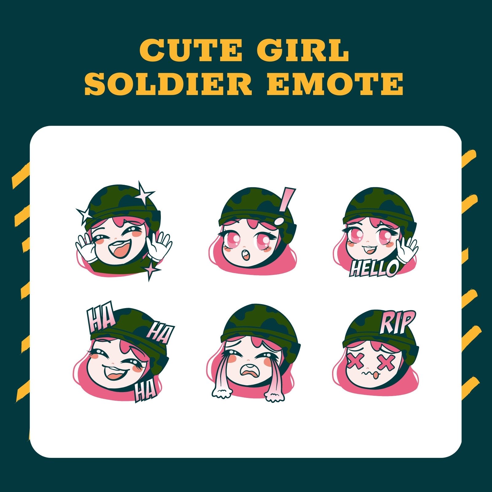 Green and Pink Cute Girl Soldier Tactical Emote