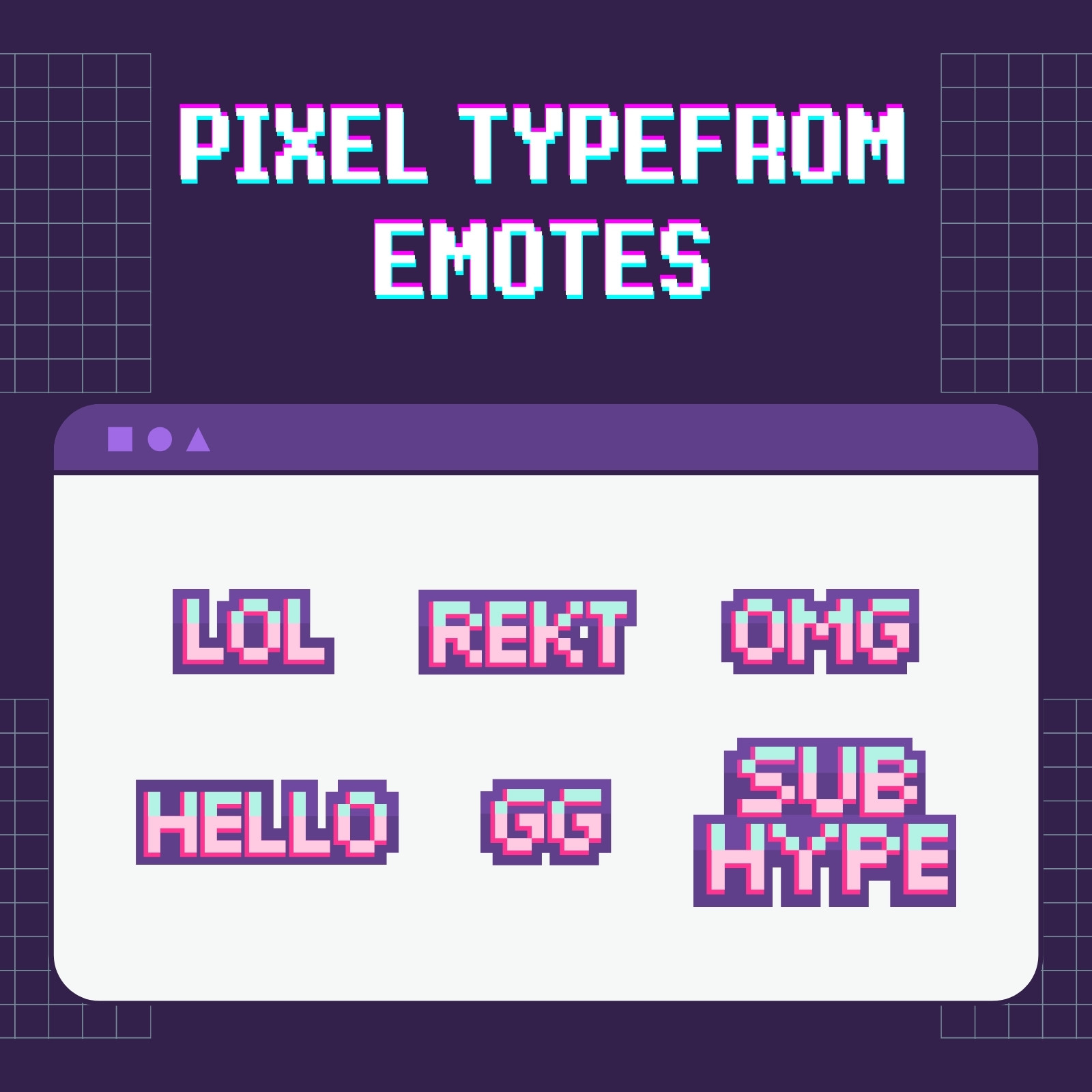 Purple Pink and Cyan Vintage Retro Pixel Typeform Emote