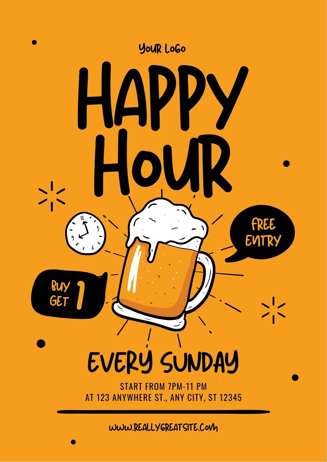 Free Printable Customizable Happy Hour Flyer Templates Canva
