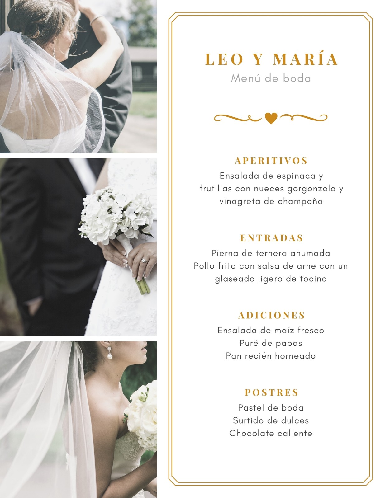 Plantillas de menús para matrimonio gratis