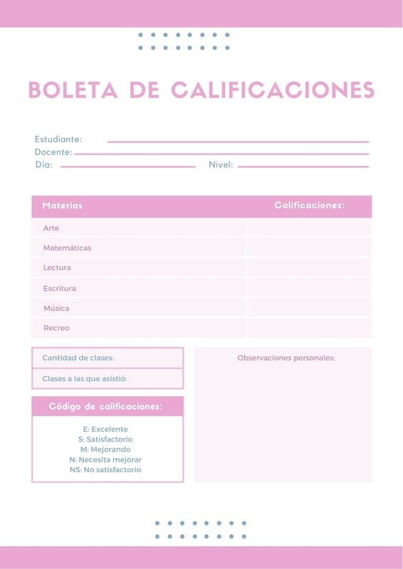 Plantillas Para Boletas De Calificaciones De Preescolar Canva