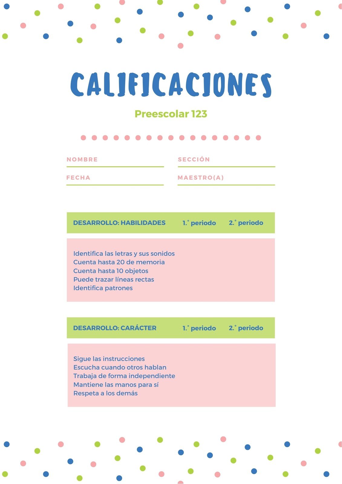 Plantillas Para Boletas De Calificaciones De Preescolar Canva