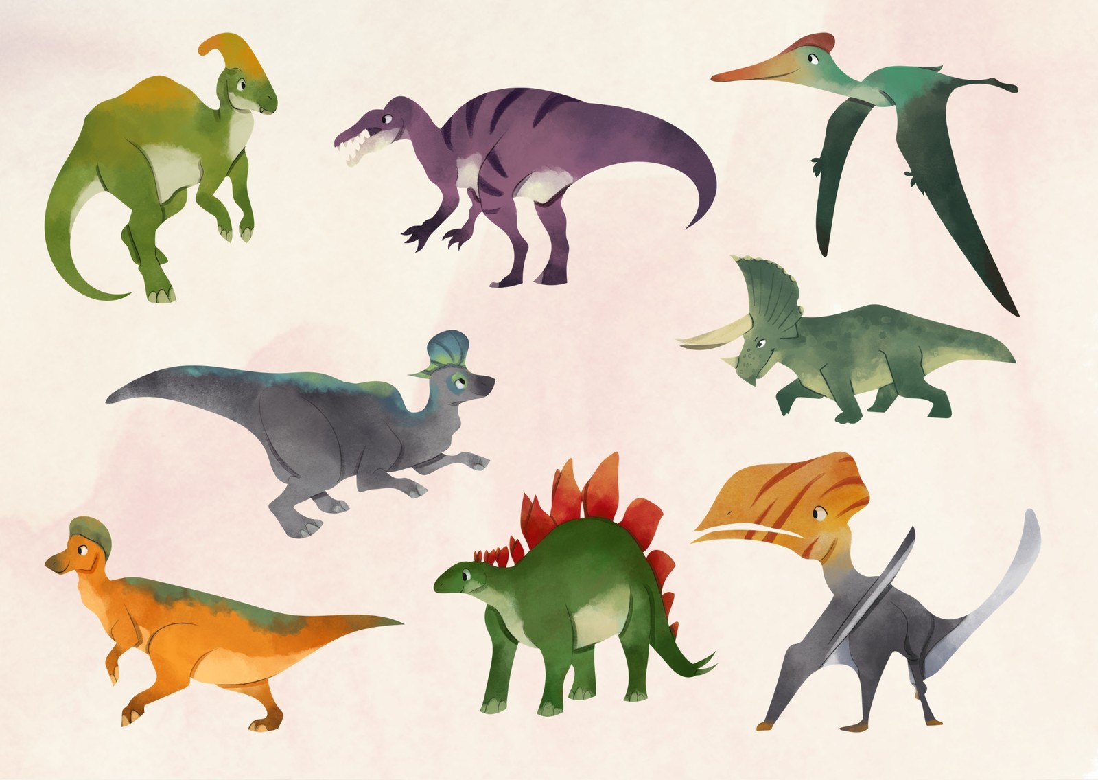 Acuarela Dinosaurios Conexiones Impreso Postal