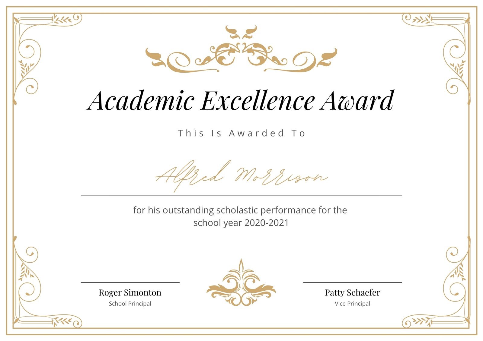Classic Academic Excellence Award Certificate
