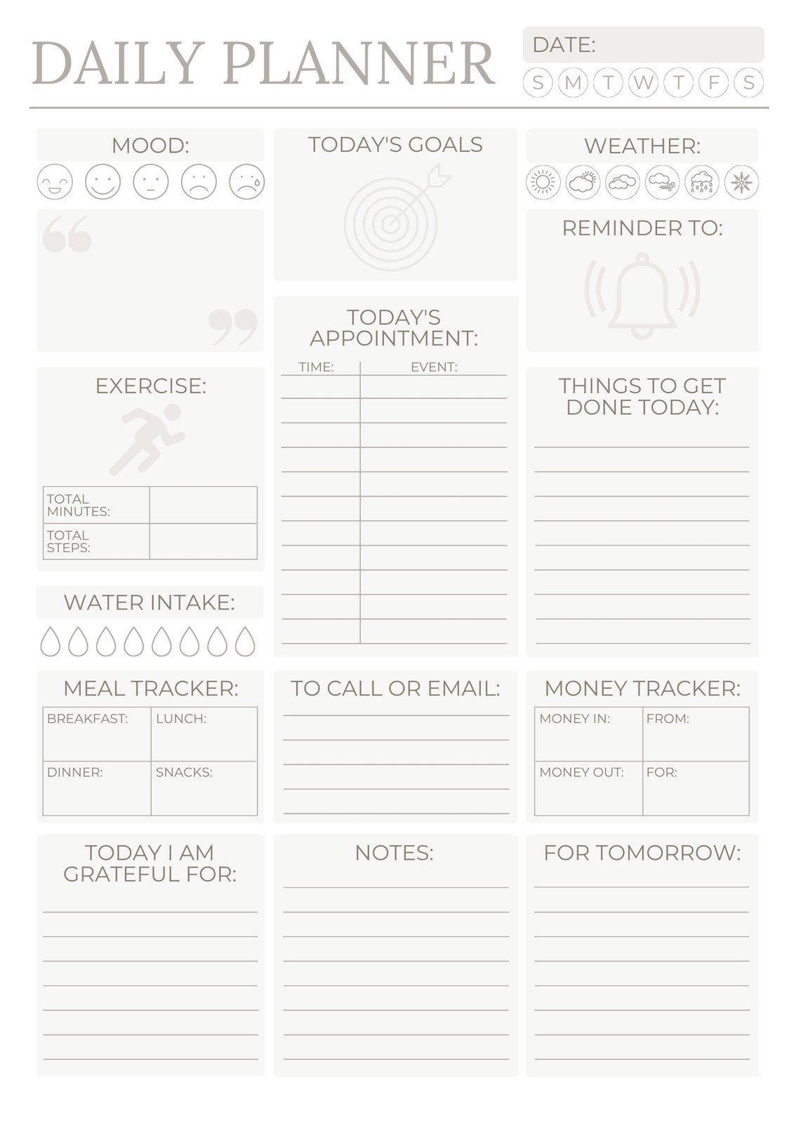 White Elegant Customizable & Printable Daily Planner 