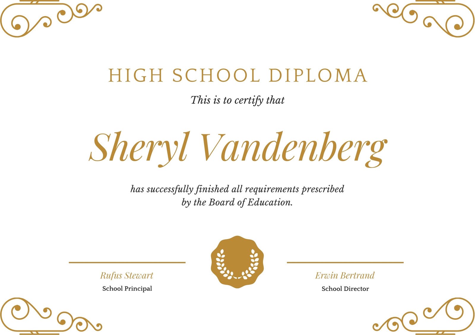 High School Diploma Certificate Template Editable Free