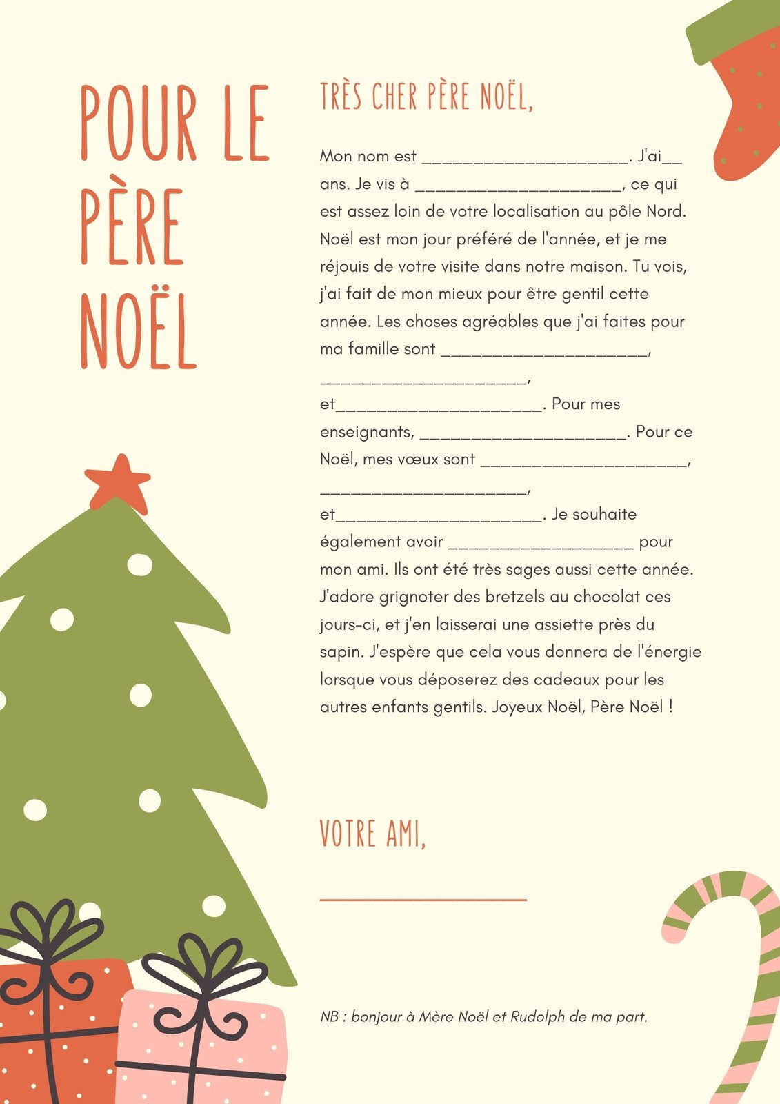 Enveloppe à imprimer pour écrire au Père Noël - Thème rennes