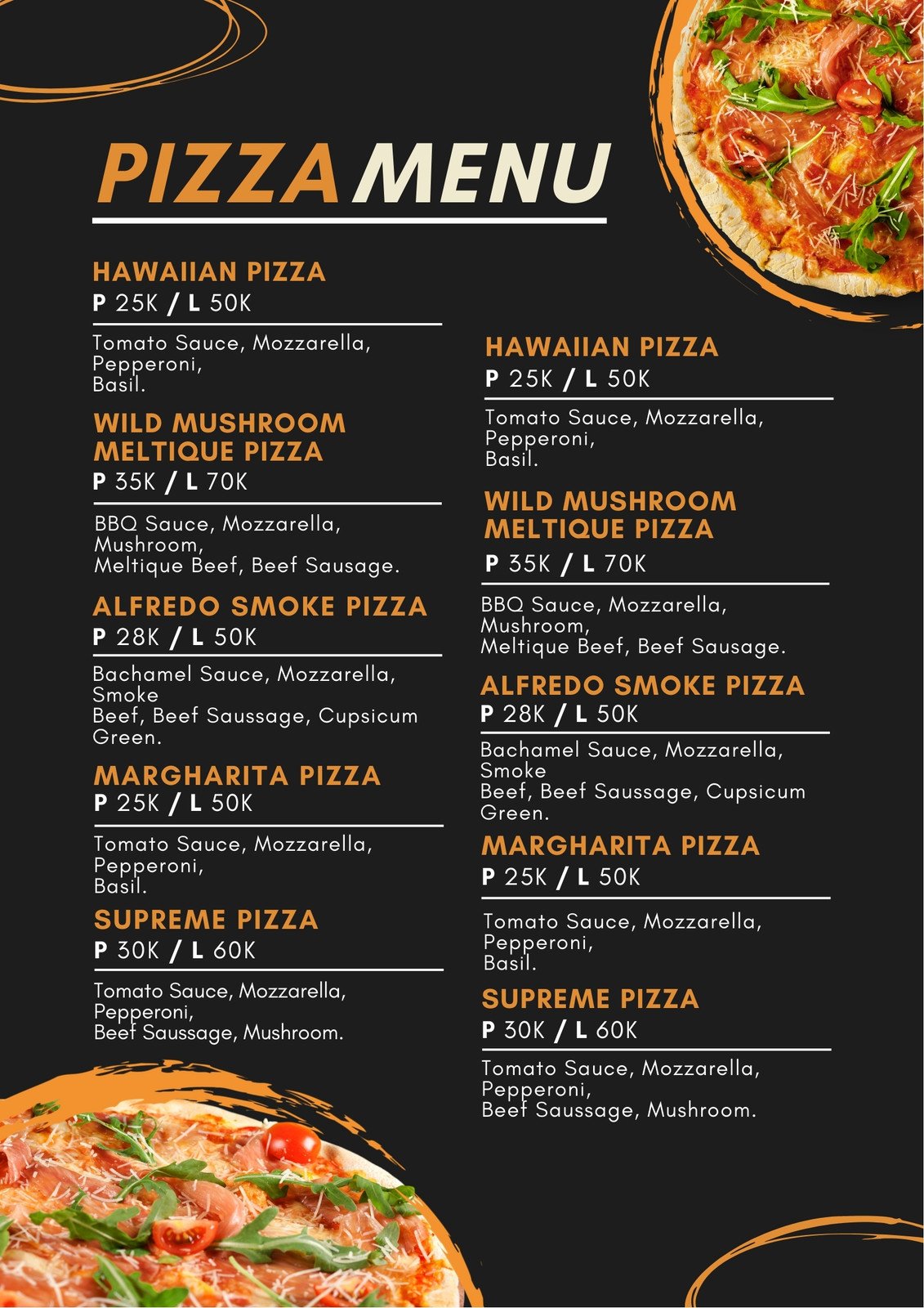 Free Printable And Customizable Pizza Menu Templates Canva