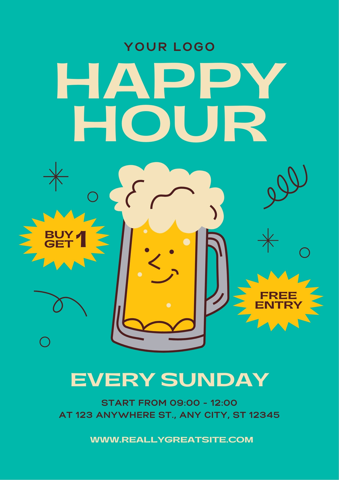 Free Printable Customizable Happy Hour Flyer Templates Canva