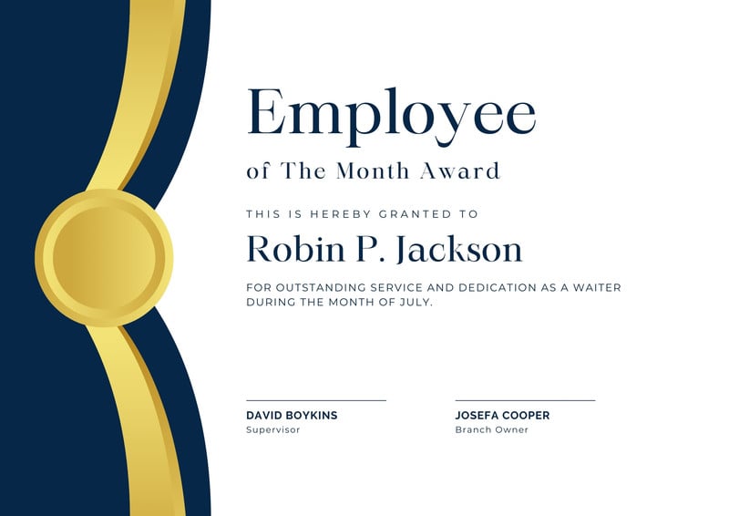 Employee Of The Month Award Certificate