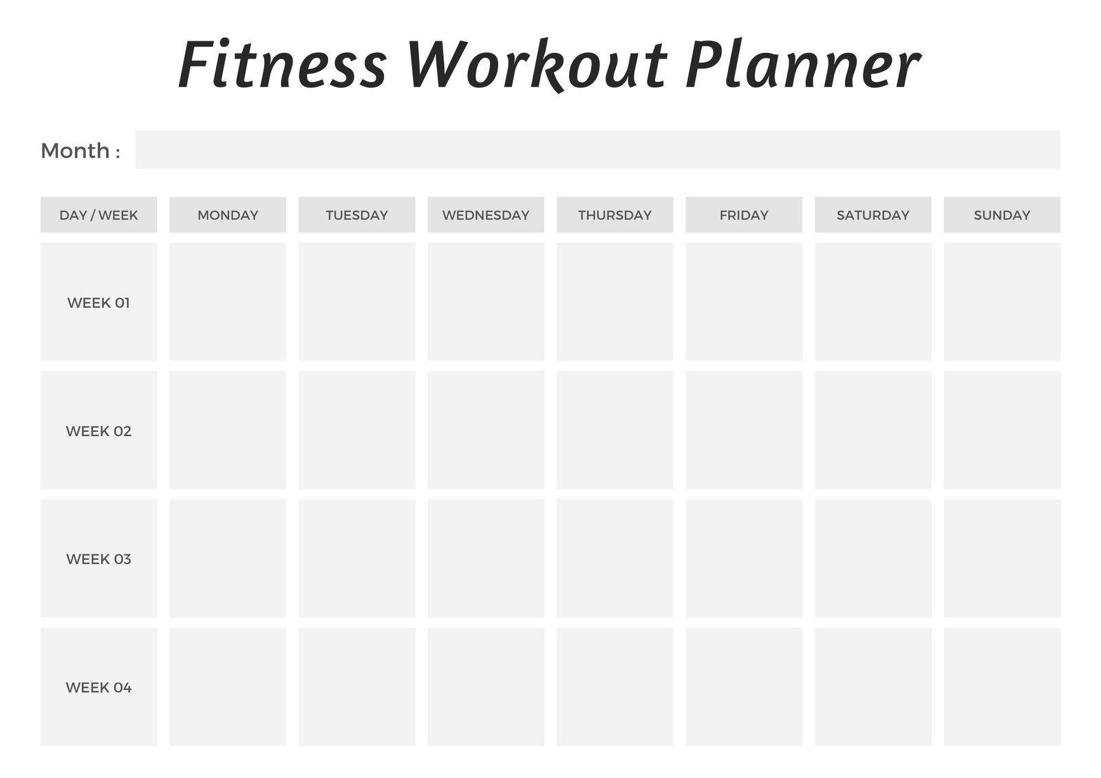 Grey & White Minimalist Fitness Workout Planner