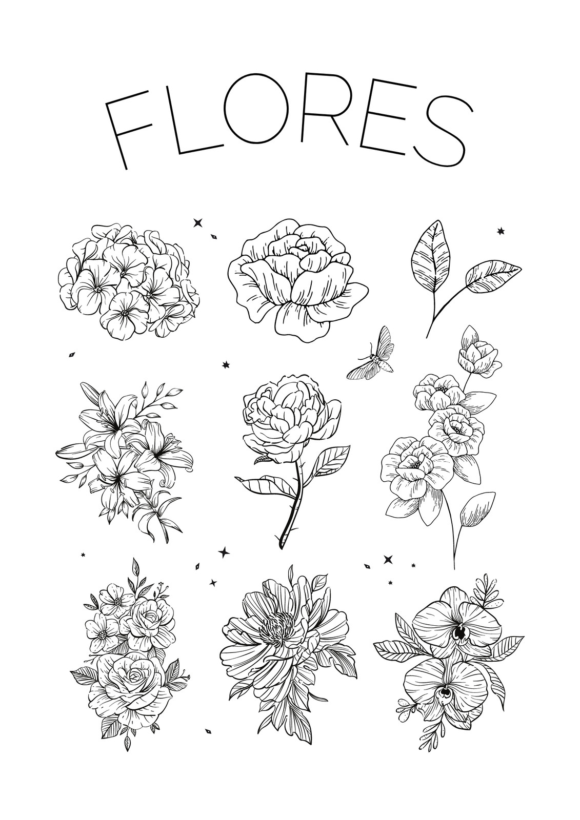 Hoja de trabajo con flores en blanco y negro para colorear