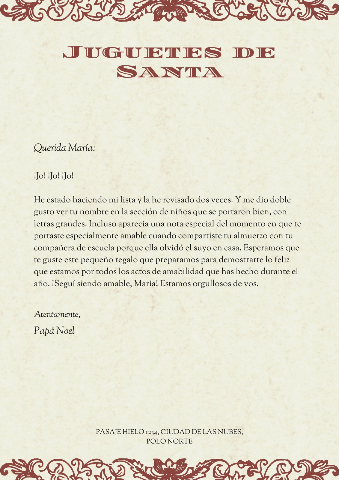 Marón y Gris Floral Vintage Carta a Papá Noel
