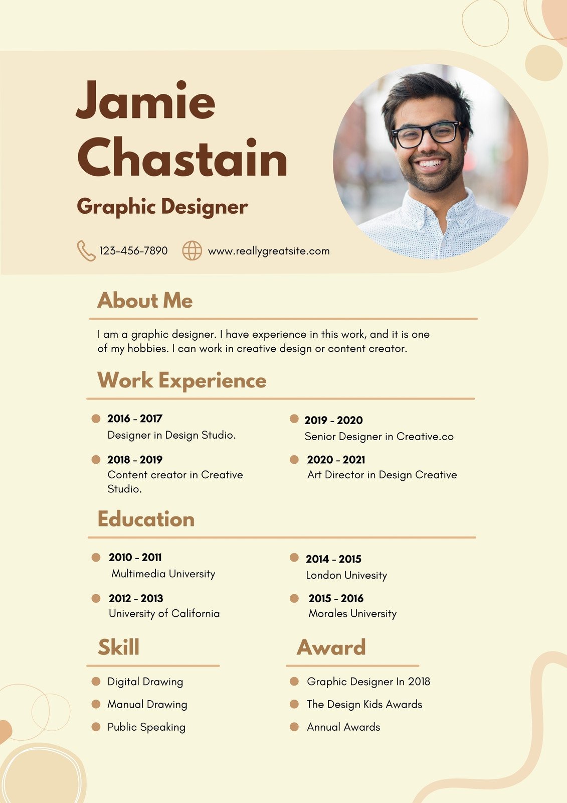 Beige Creative Graphic Designer Resume
