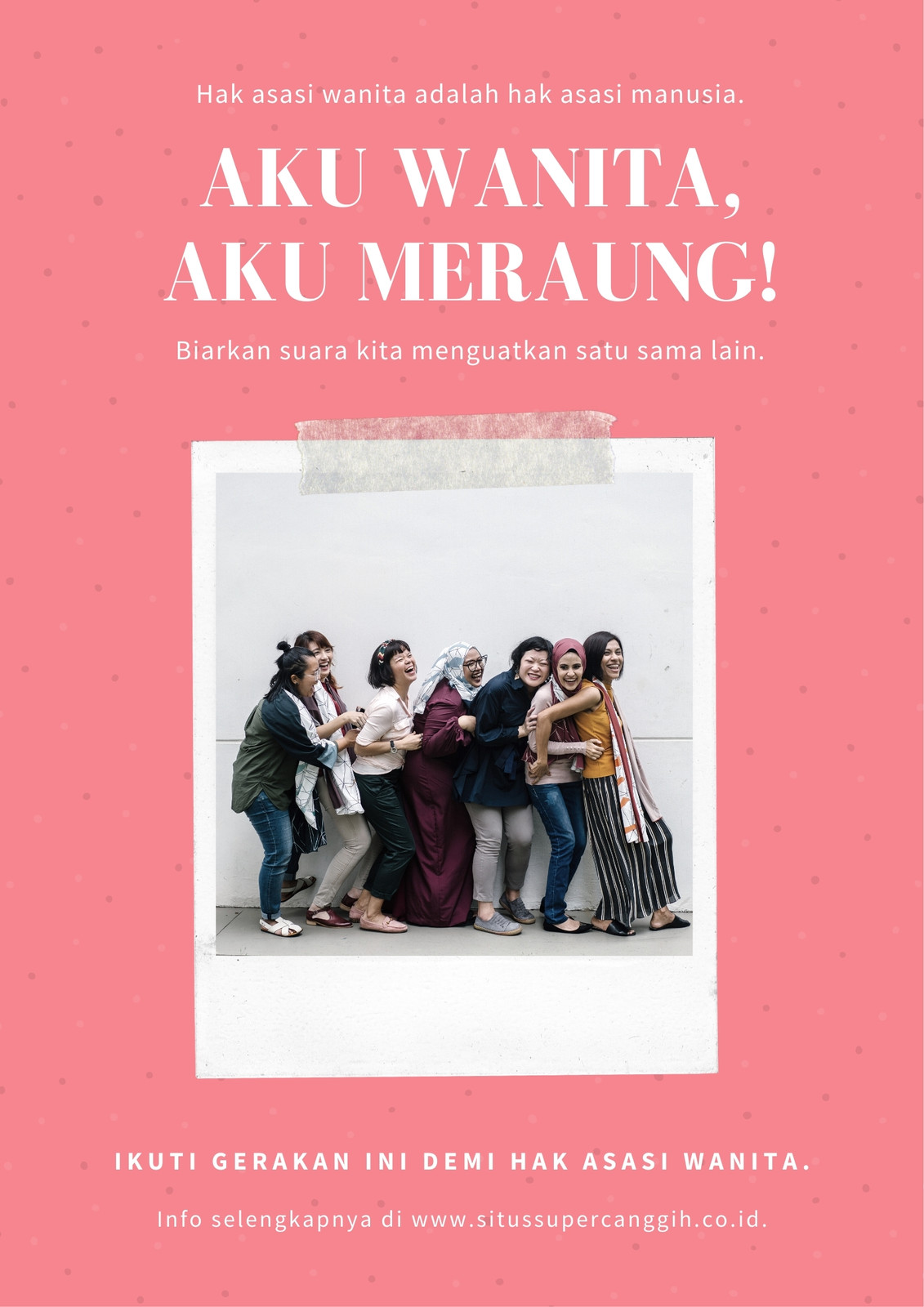 Poster Hak Asasi Wanita Bingkai Foto Berselotip Polkadot Merah Muda