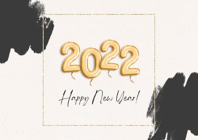 Gold Glitter Balloons Happy New Year 2022 Card