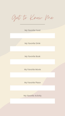 Free and customizable get to know me templates