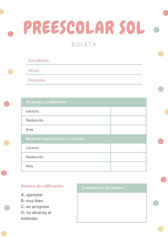 Plantillas De Boletines De Preescolar Gratis Para Editar Canva