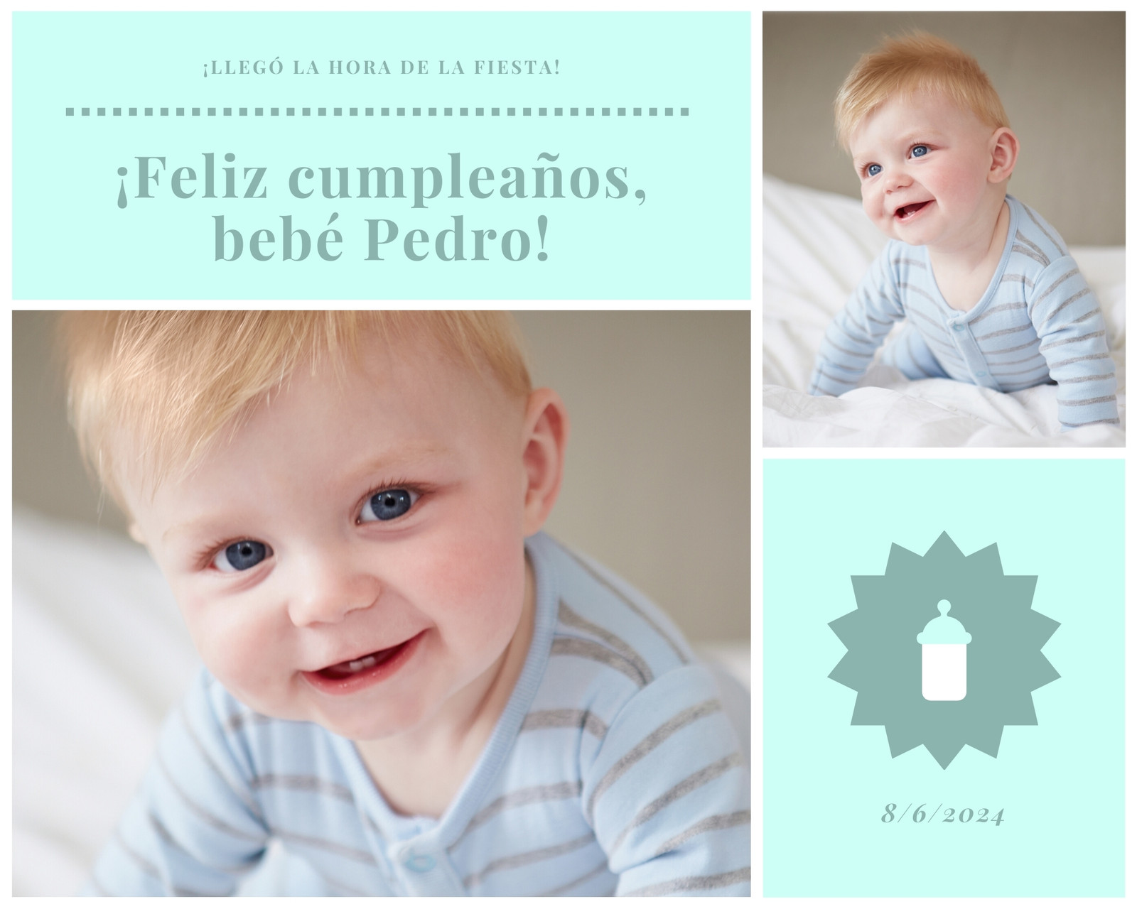 Turquesa Primer Cumpleaños de Niño Collage de Fotos