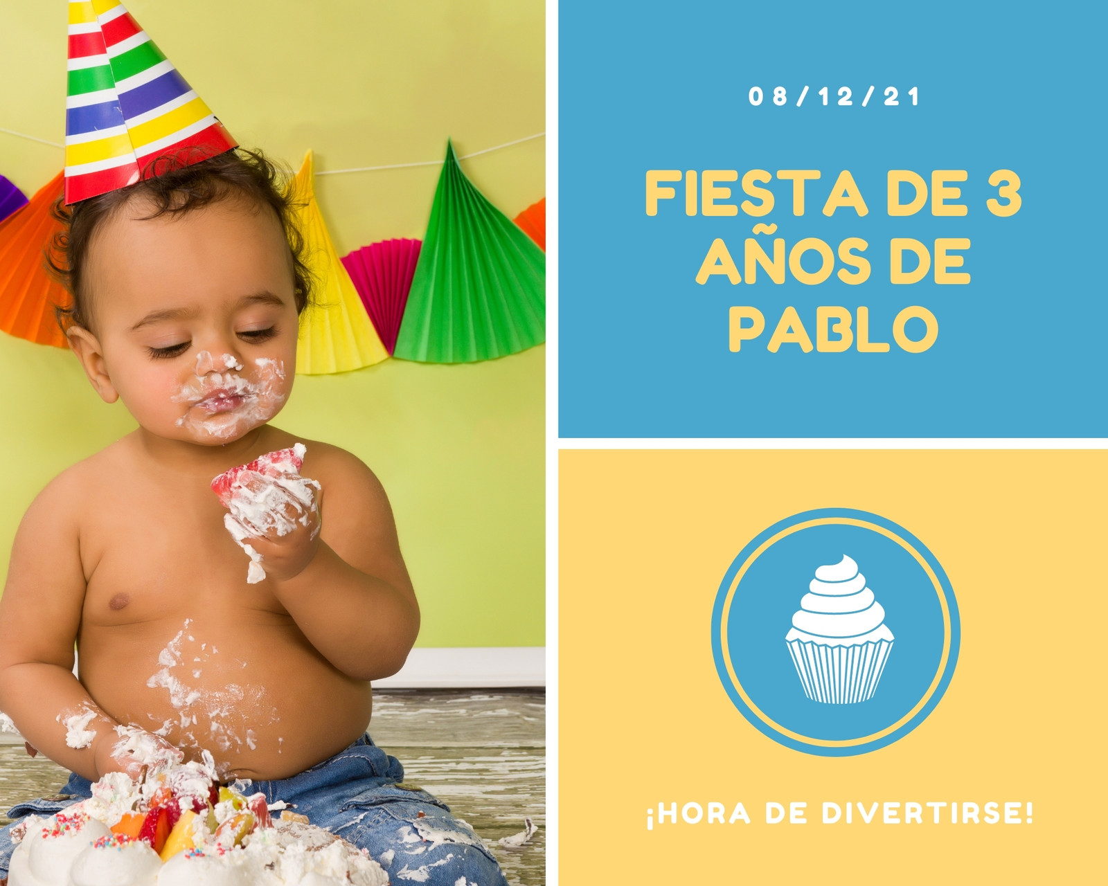 Azul y Amarillo Cumpleaños Infantil de 2 Años Collage de Fotos