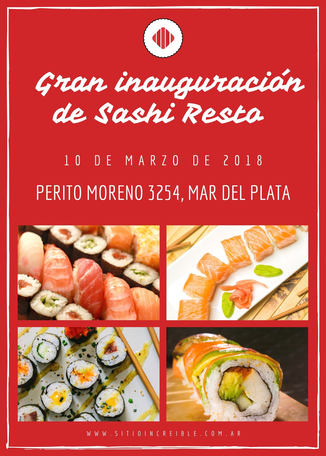 Rojo y Blanco Collage de Fotos Sushi Volante
