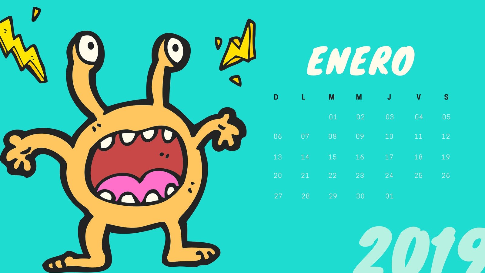 Colorido Dibujo Alienígena Calendario Mensual