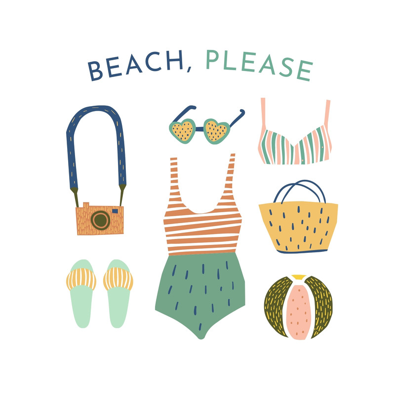 Cute sunny beach day cartoon illustration motif set Tote Bag by