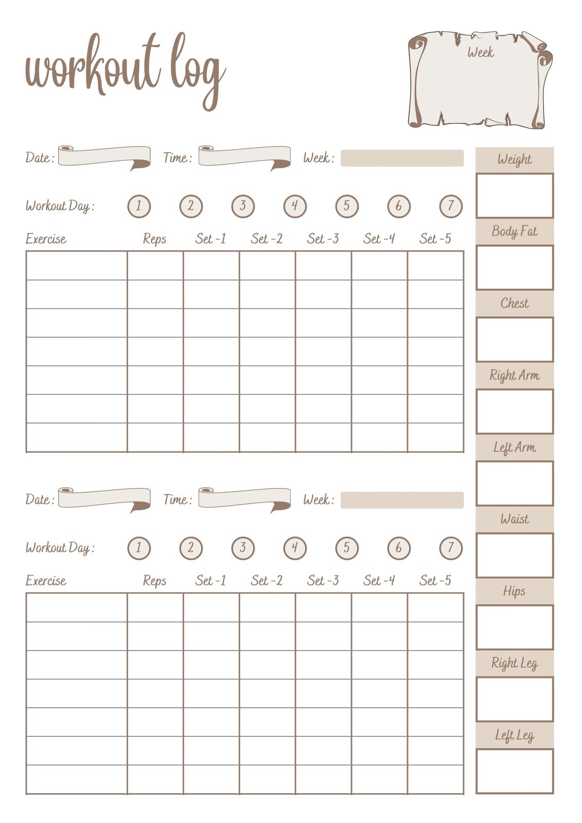 Free Workout Planner Template Pdf