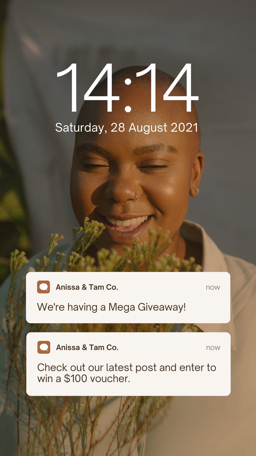 Brown Warm UI Giveaway Message Notification Business Instagram Story