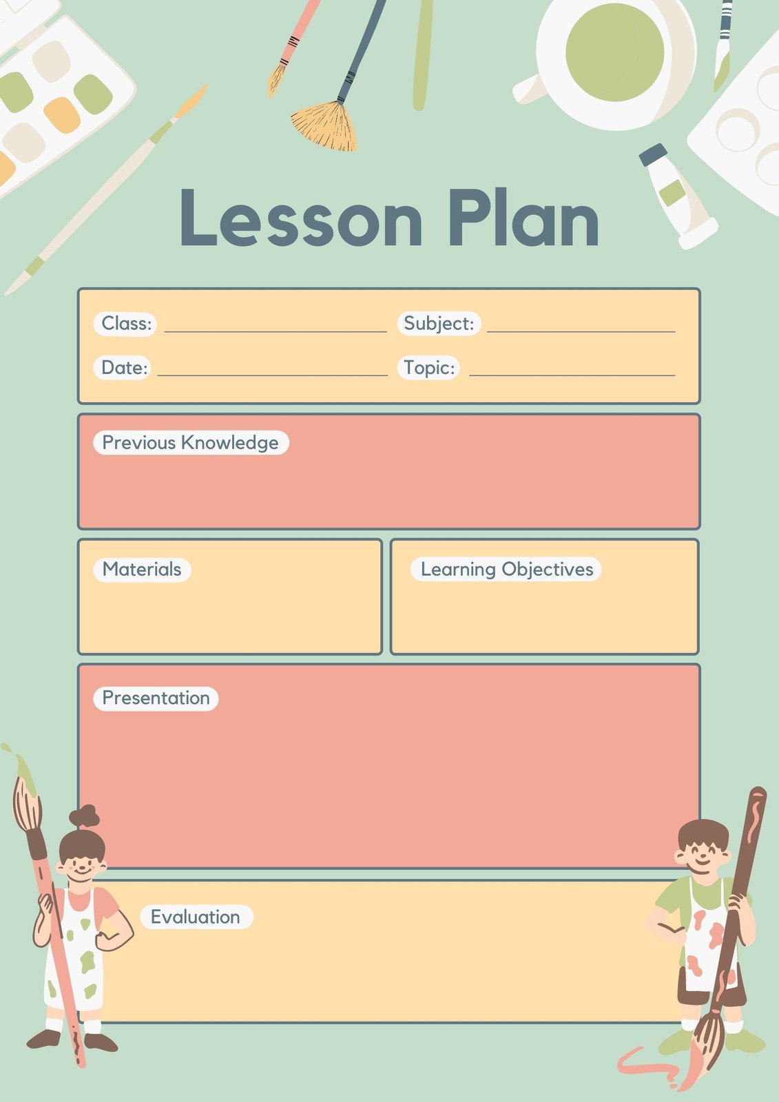 Free, printable, customizable art lesson plan templates Canva