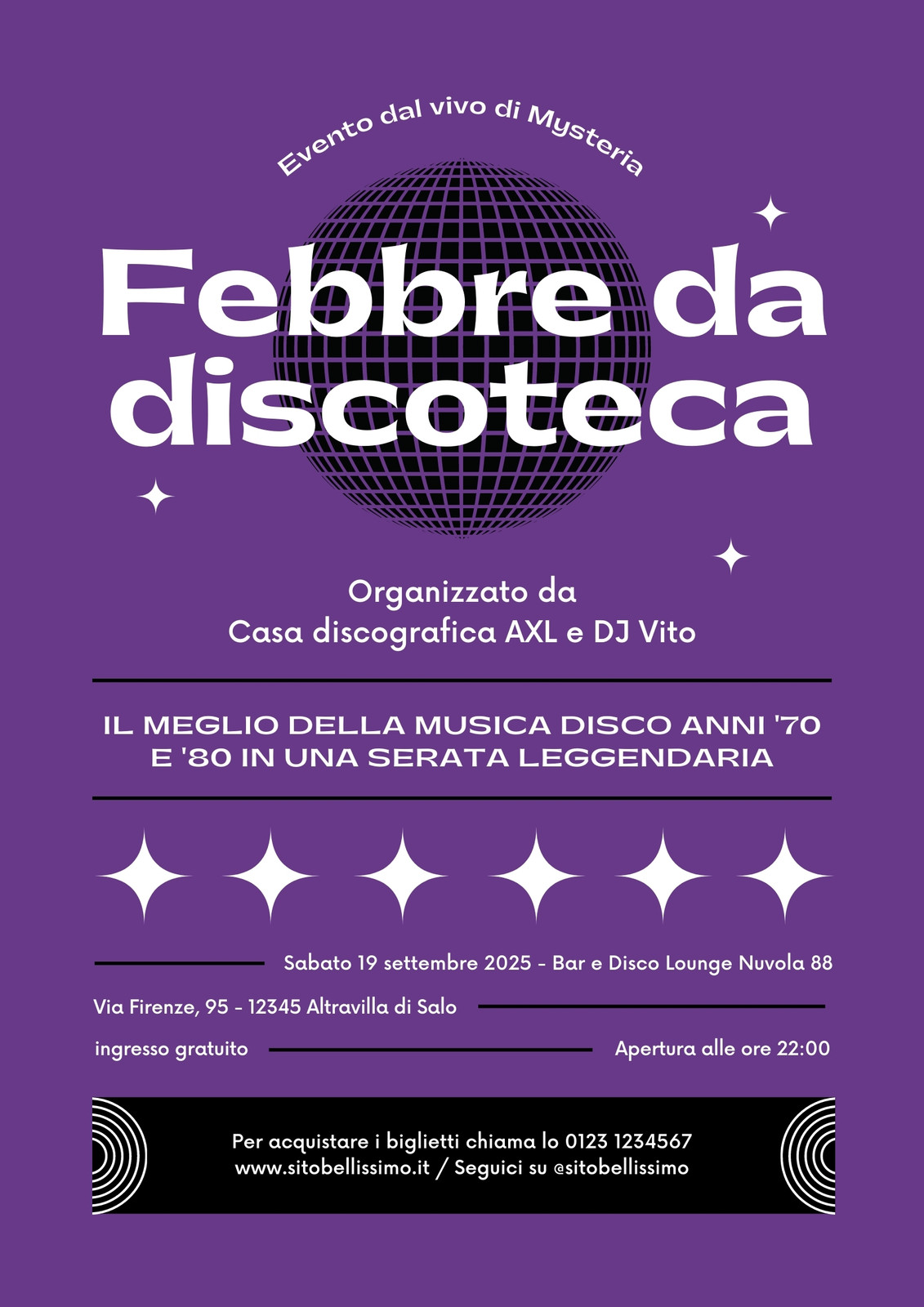 Nero e Viola Discoteca Grassetto Minimal Evento DJ Volantino