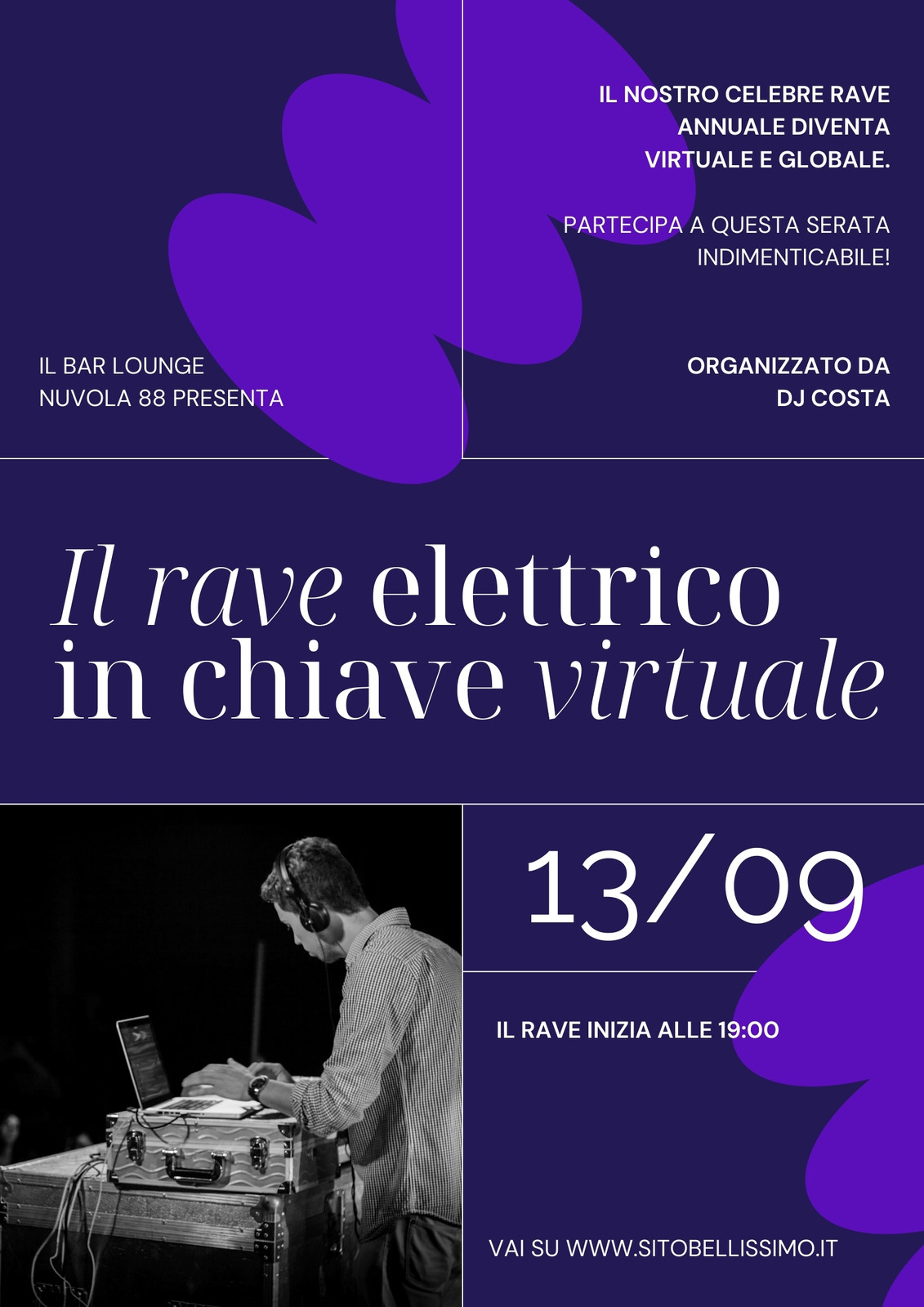 Viola Grassetto Minimal Rave Elettrico Evento Dj Volantino